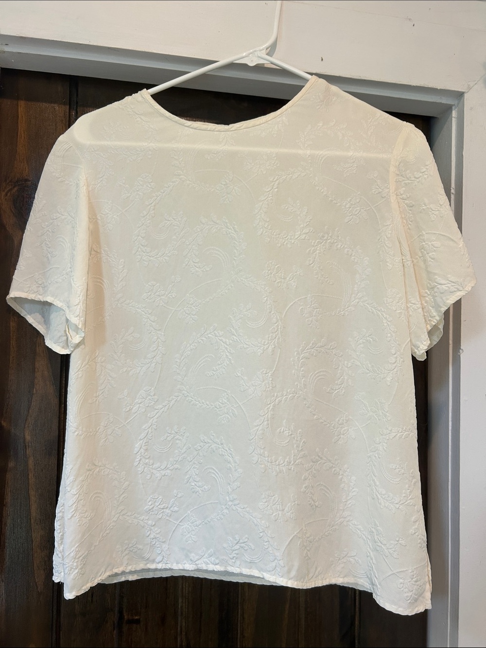 Vintage Talbots Petites Silk Jacquard Blouse Size 12 Cream Floral Career Top